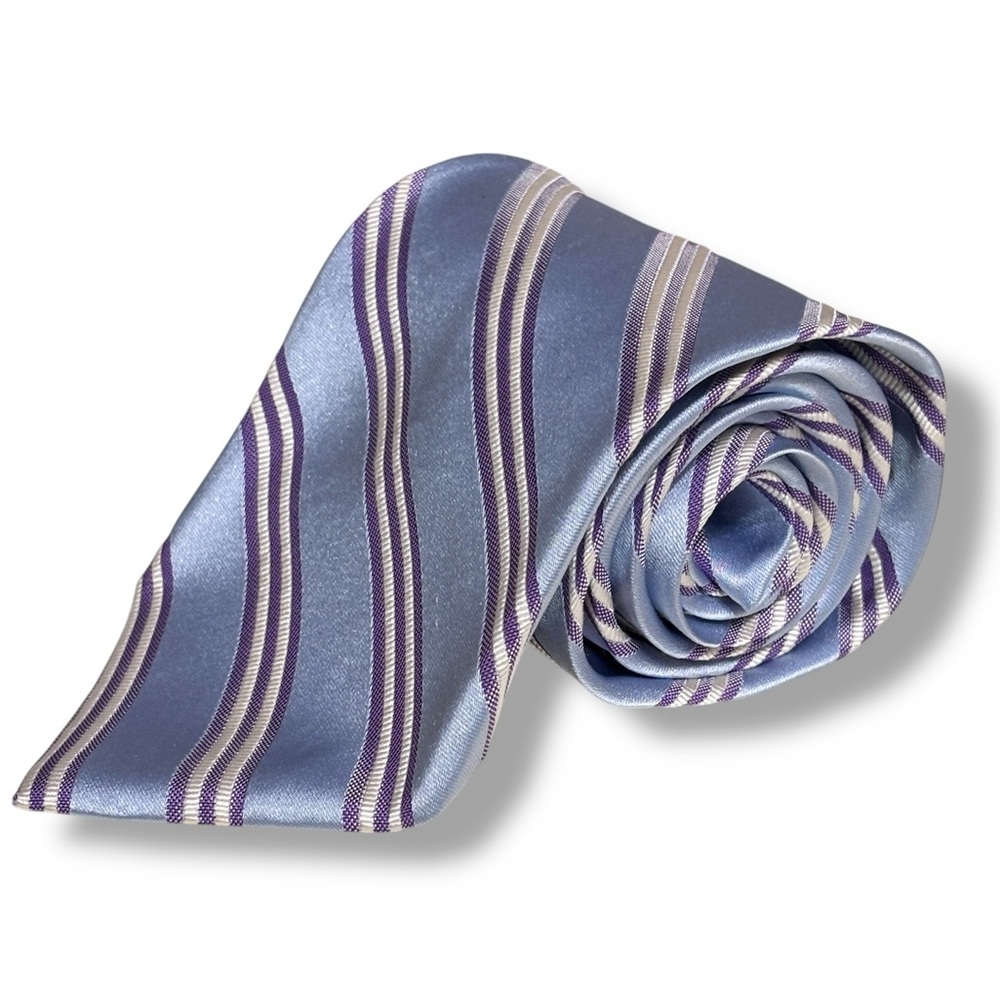 BROOKS BROTHERS Classic Silk Rep Tie Light Blue, White, & Lilac XL Length